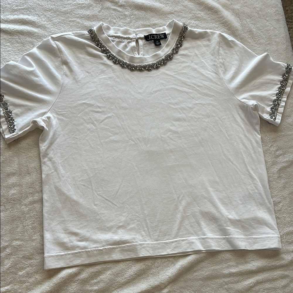 J. Crew White Embellished Women's Top